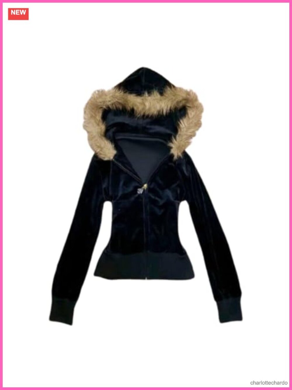 Faux Fur Trim Hooded Zip Up Jacket Slim Fit Streetwear Y2K
